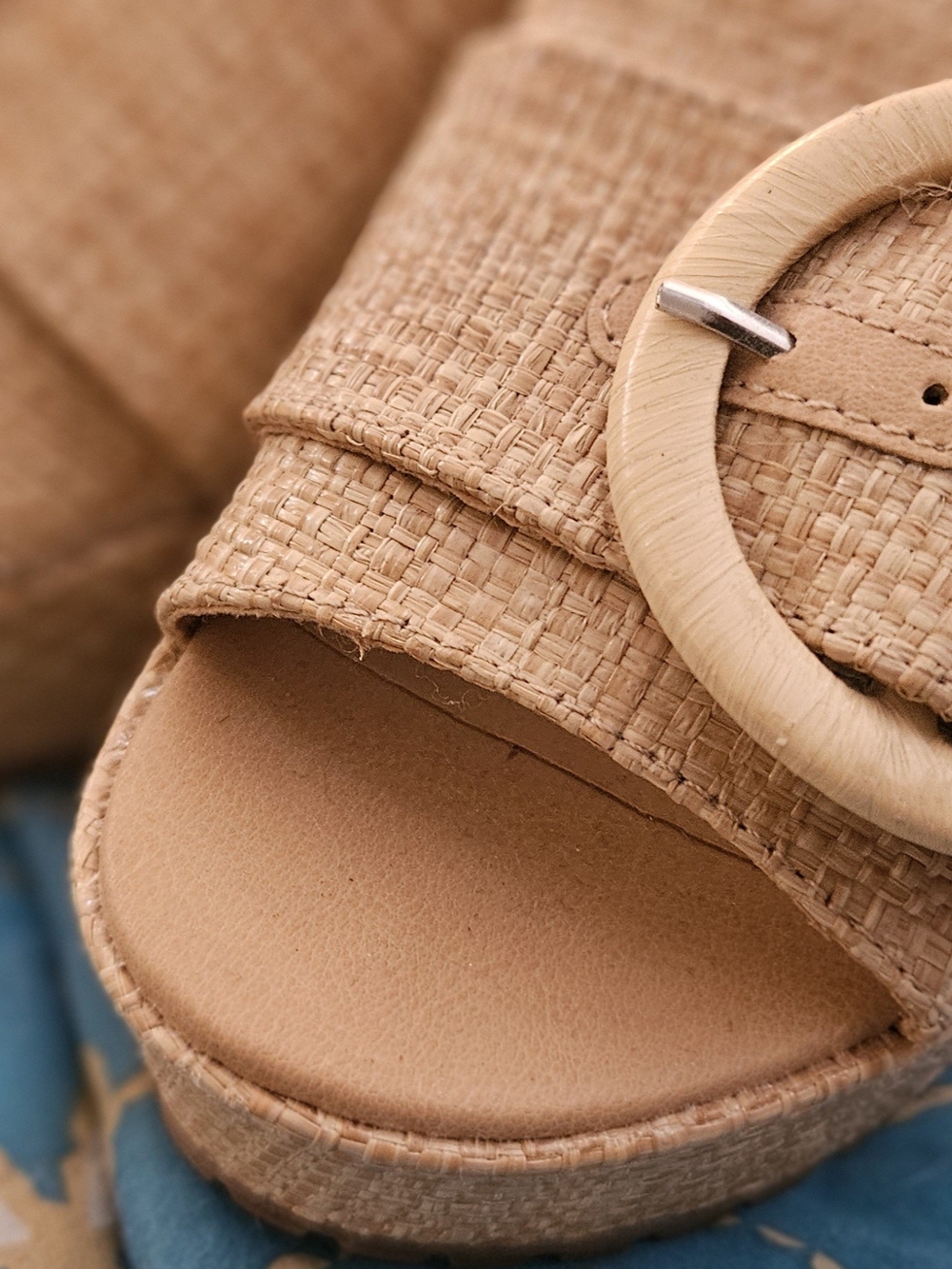 A New Day Tan Woven Platform Sandals with Wood-Look Buckle 6